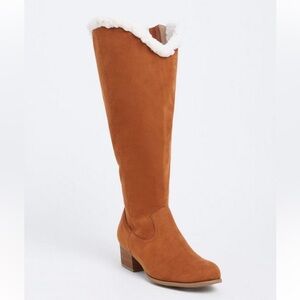 Torrid Tan Heeled Boots with Faux Fur Trim